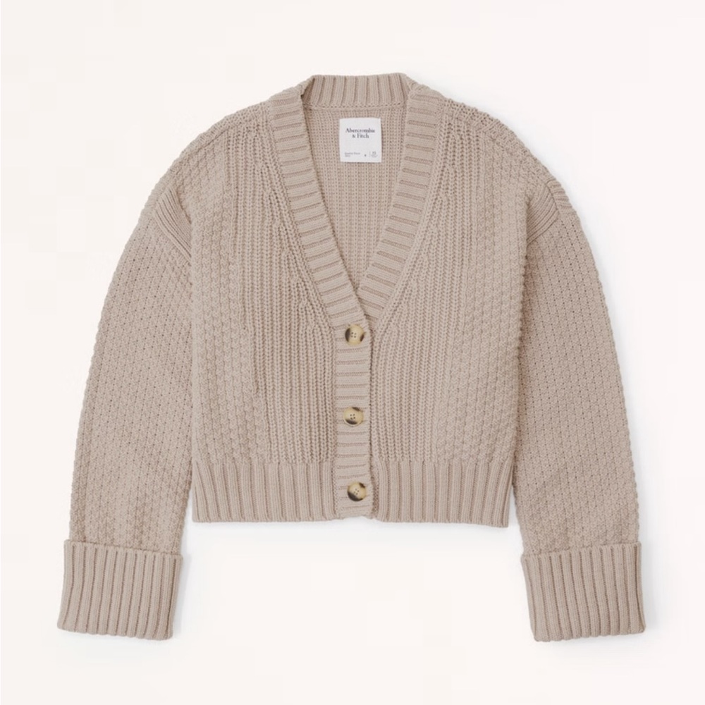 Abercrombie Cotton blend seed-stitch cardigan in brown - size XL